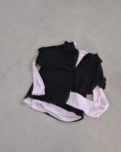 dot puff sleeve collar T