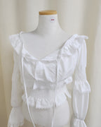 off shoulder shirring flared sleeves blouse