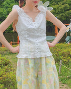 cotton lace frill sleeve less blouse