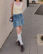 flower waffle sleeve less top