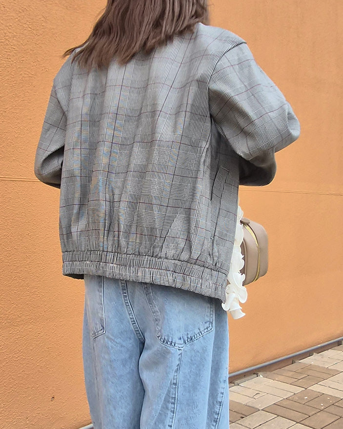 glen check frill jacket
