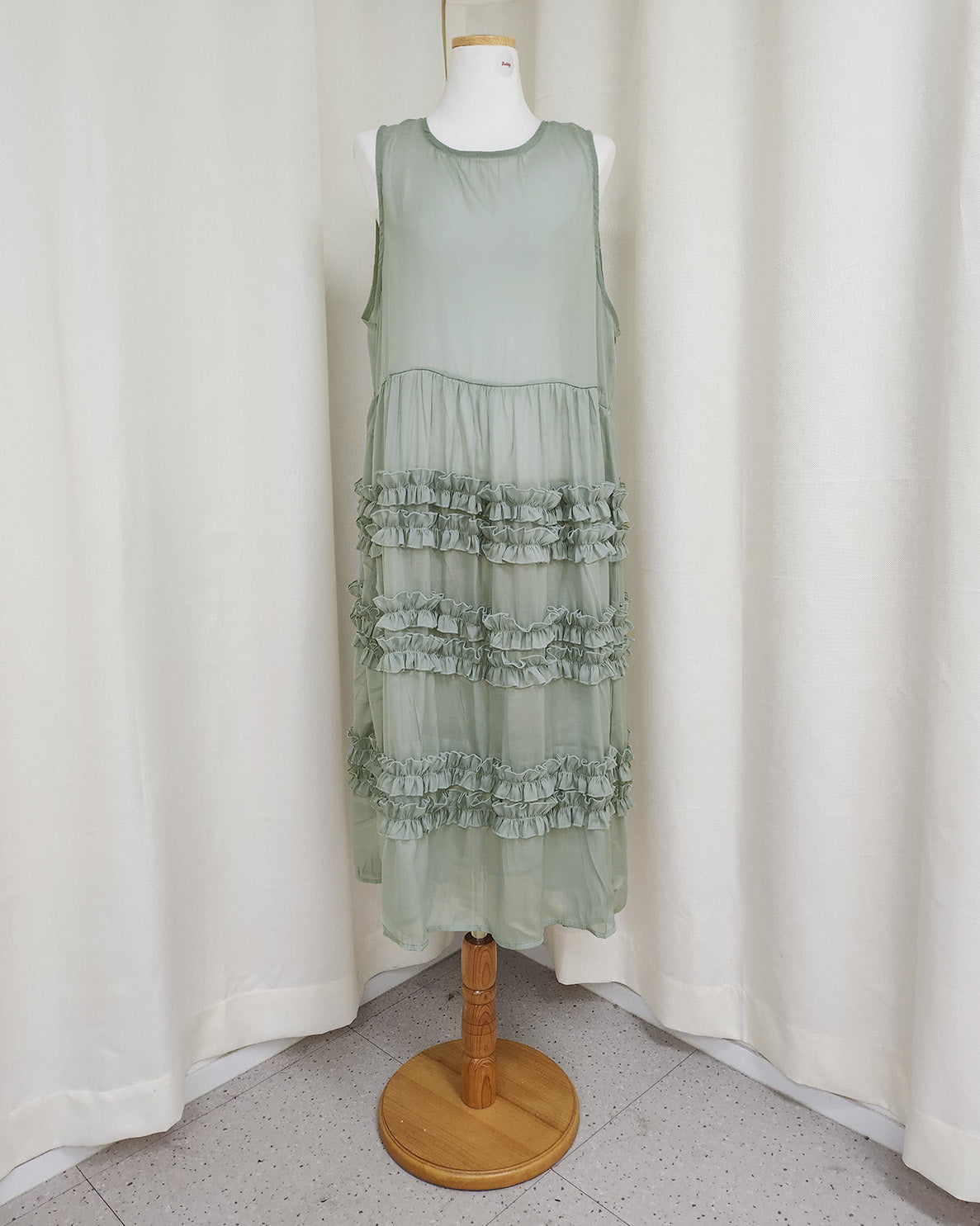 tiered frill sheer long dress