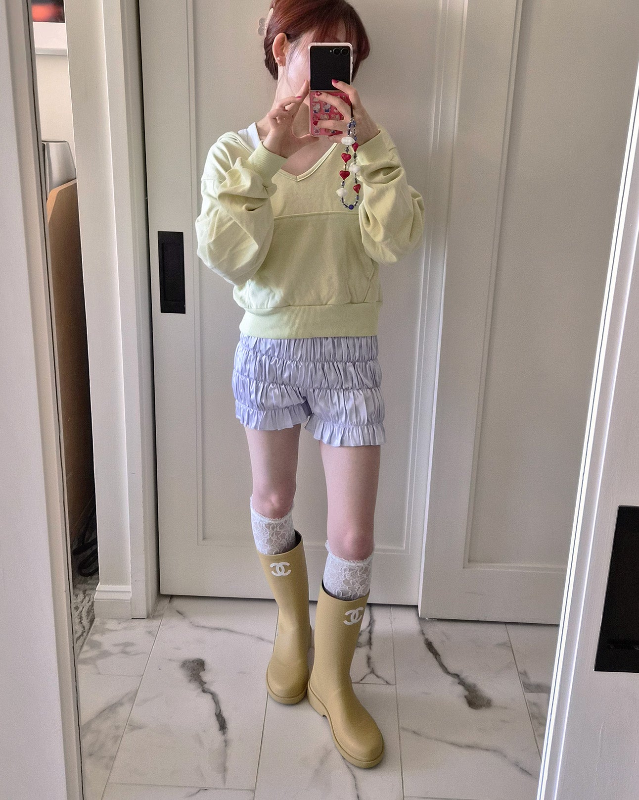 satin shirring short pants