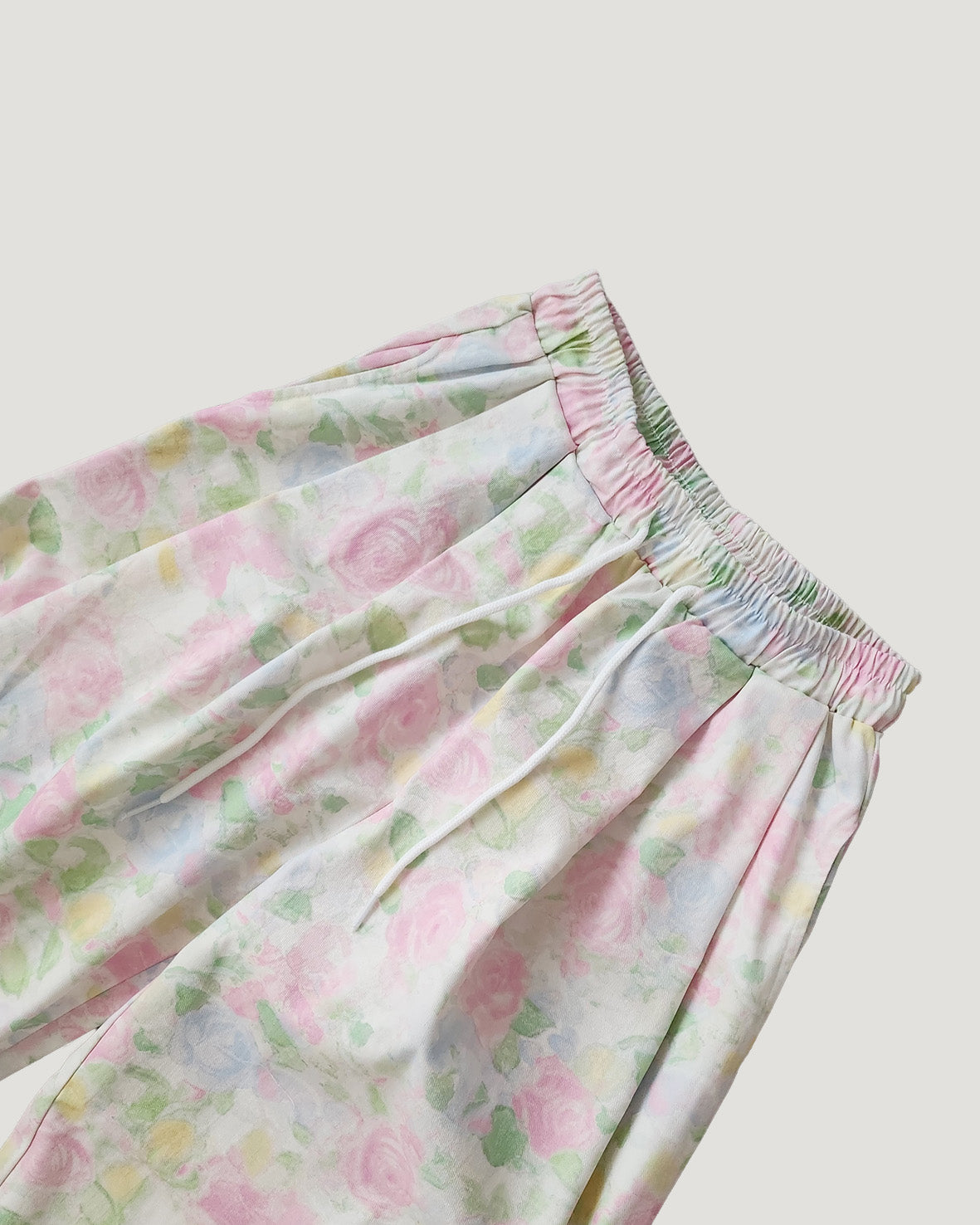 flower cotton tuck wide pants