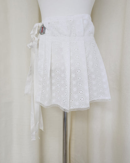 cotton lace layered wrap pleated skirt