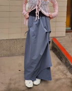 unbalanced shirring ribbon skirt