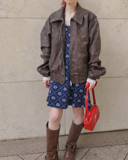 vintage like faux leather blouson