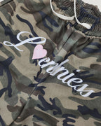 camo lettering logo half pants