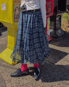 asymmetry check frill skirt