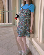 retro flower piping mini dress