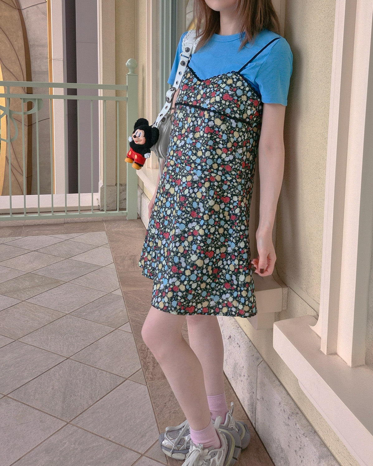 retro flower piping mini dress