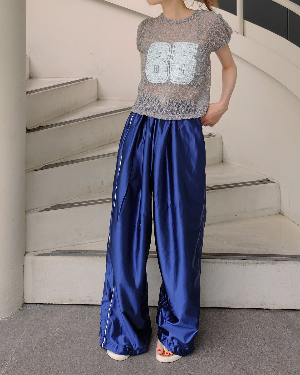 glossy line jogger pants