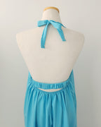 halter neck back open long dress