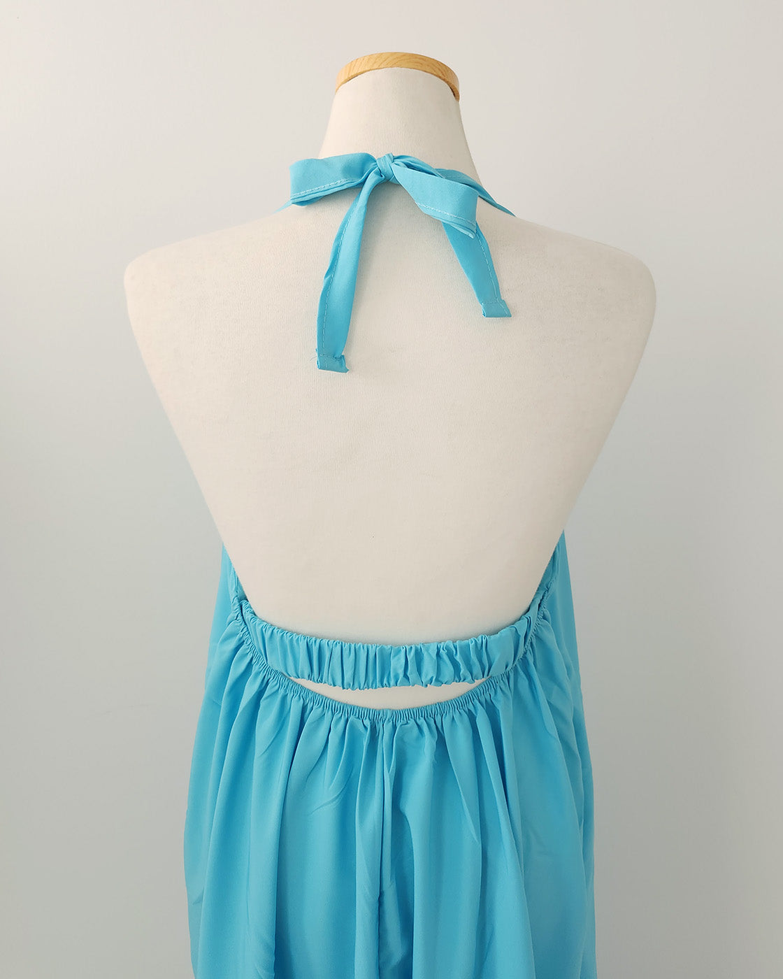 halter neck back open long dress