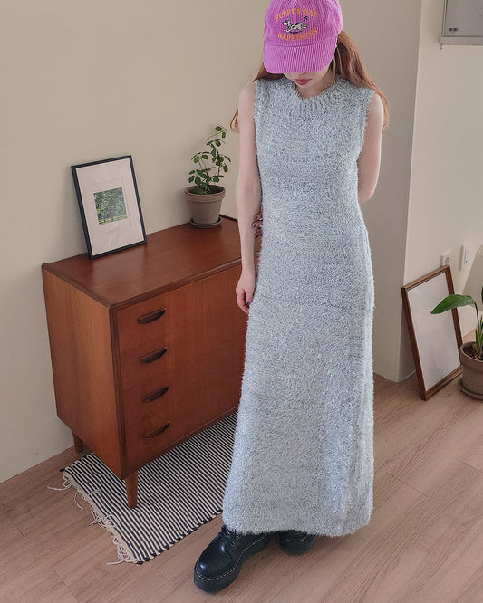 glossy shaggy knit mermaid long dress