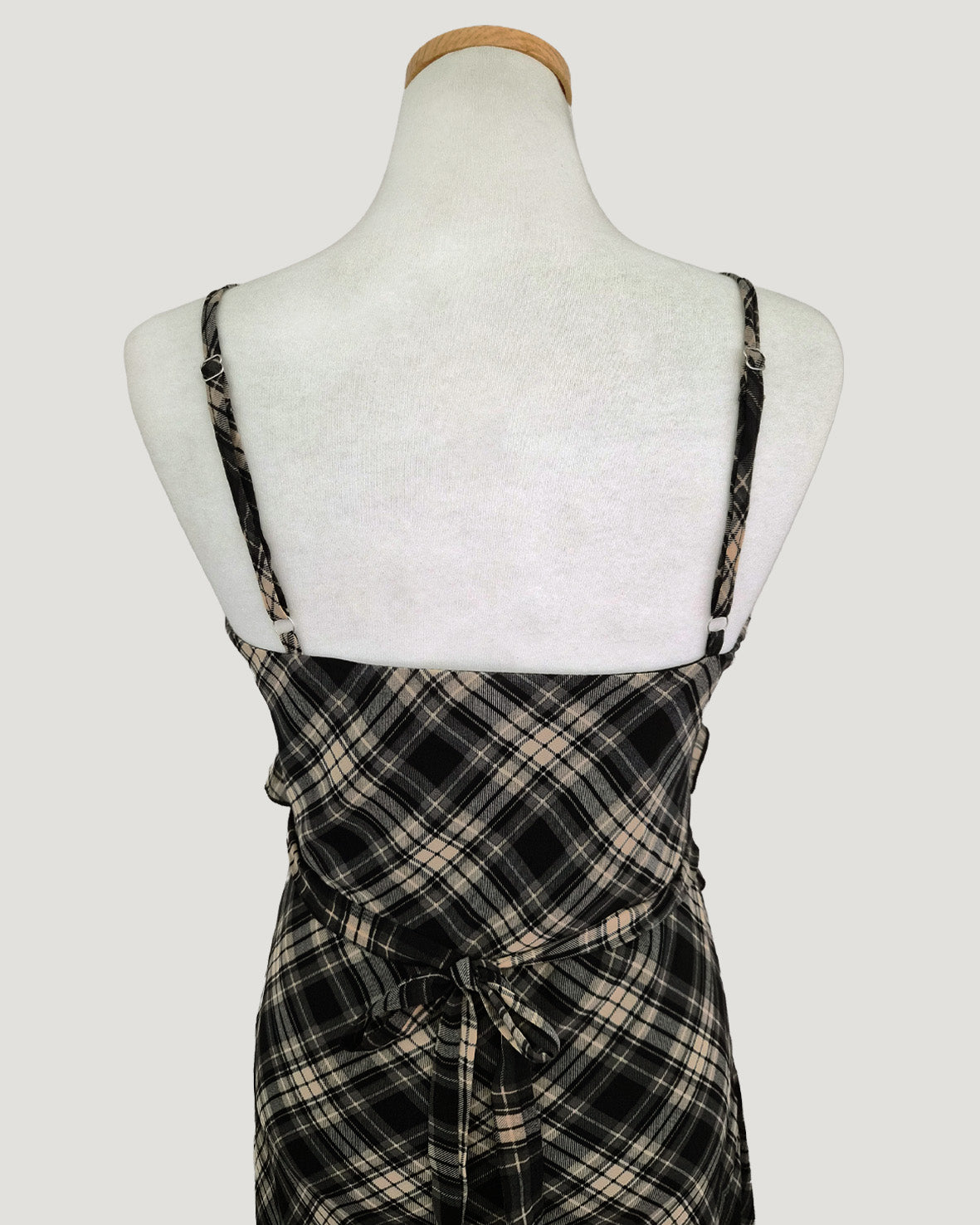 check frill long dress