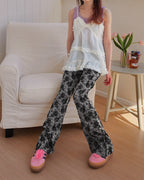 rose pattern boot cut pants