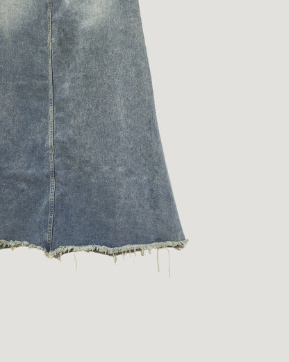 pocket fringe denim long skirt