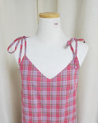 check frill belt long dress