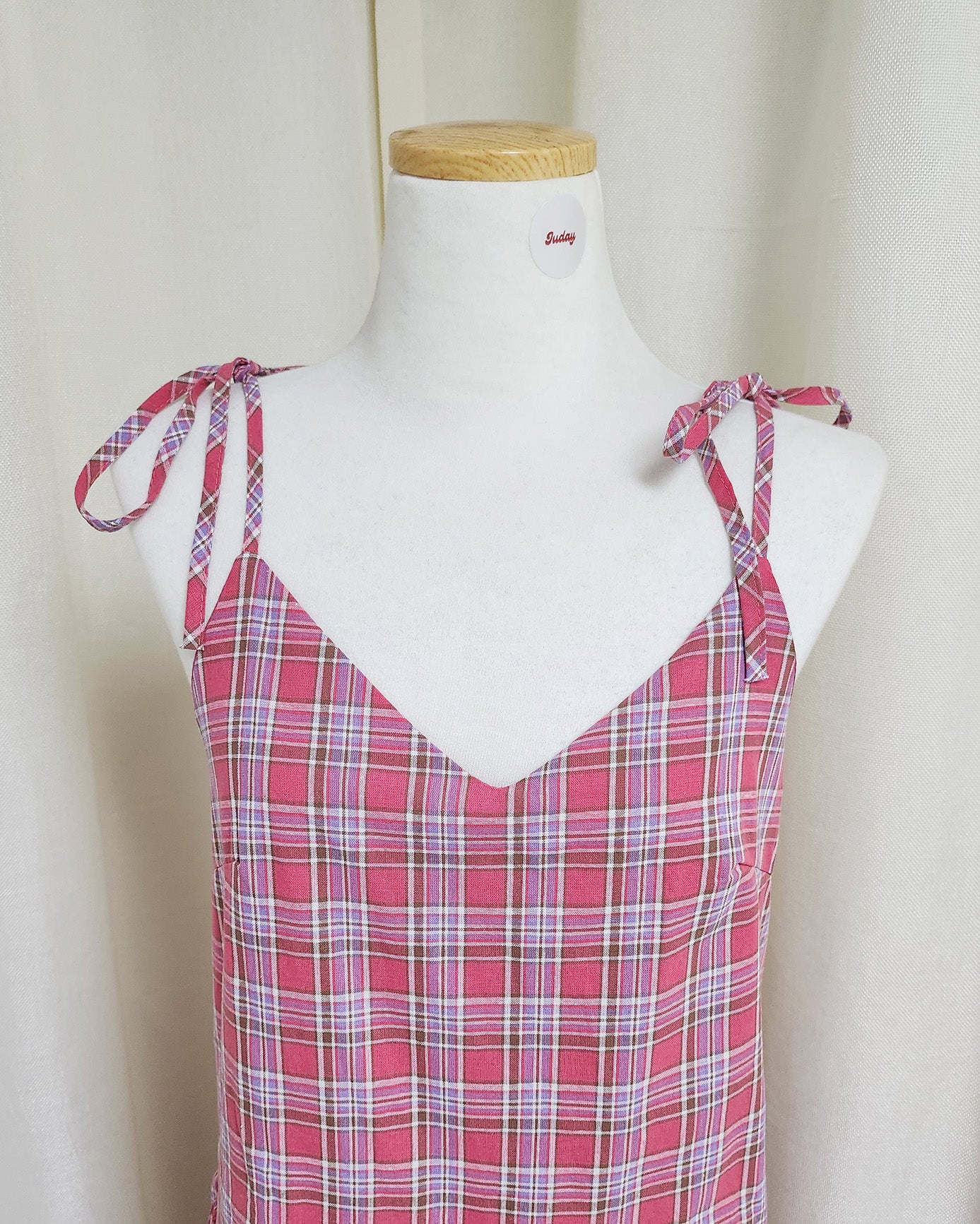 check frill belt long dress