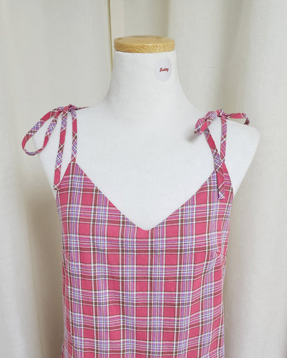 check frill belt long dress