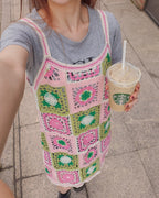 crochet knit flower mini dress