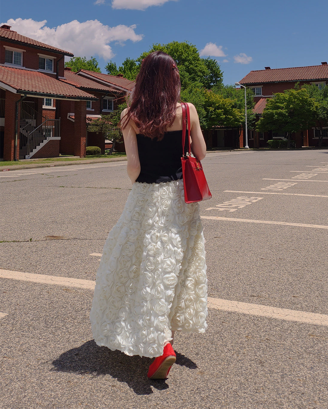 rose volume flare skirt
