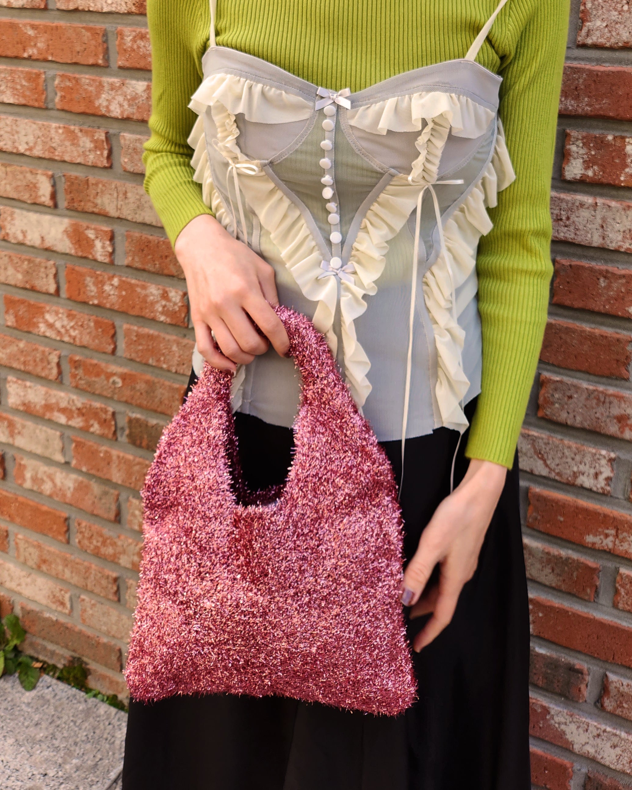 glitter knit mini bag