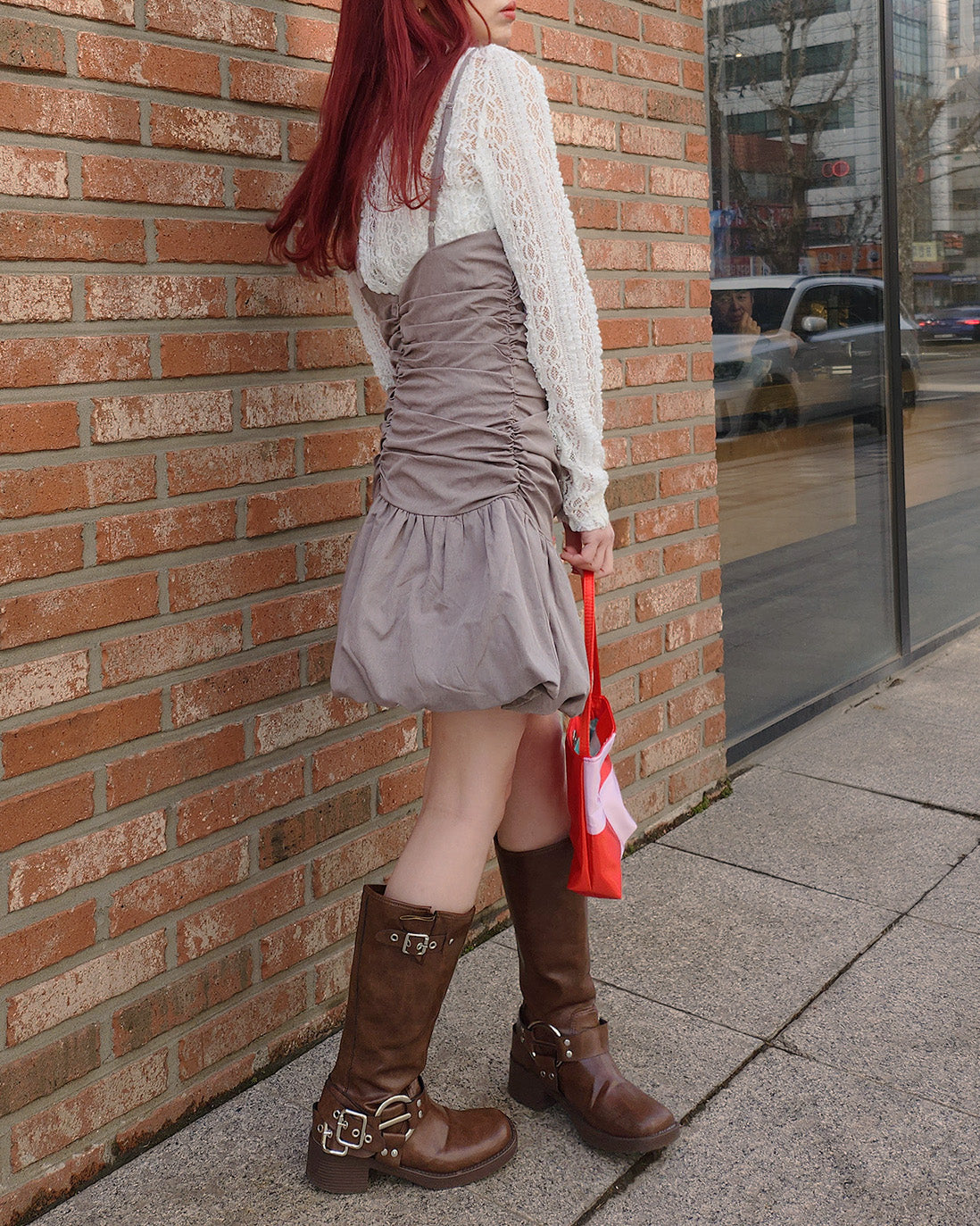 shirring balloon mini dress