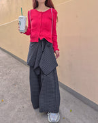 check skirt layered pants