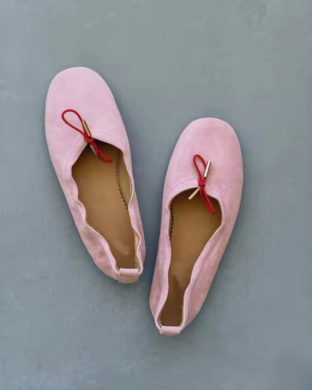 ribbon faux suede flat shoes