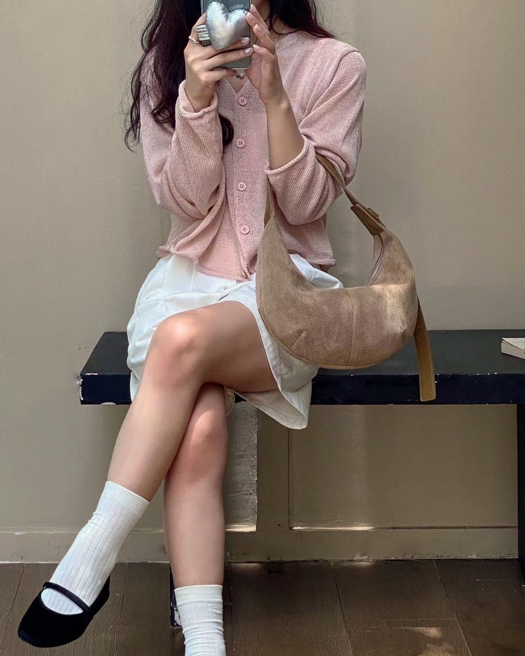 faux suede half moon bag