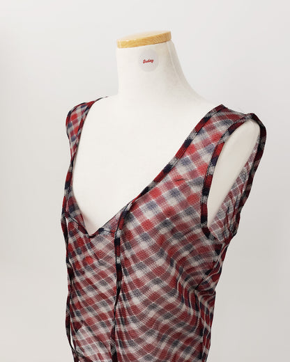 sheer check sleeve less top