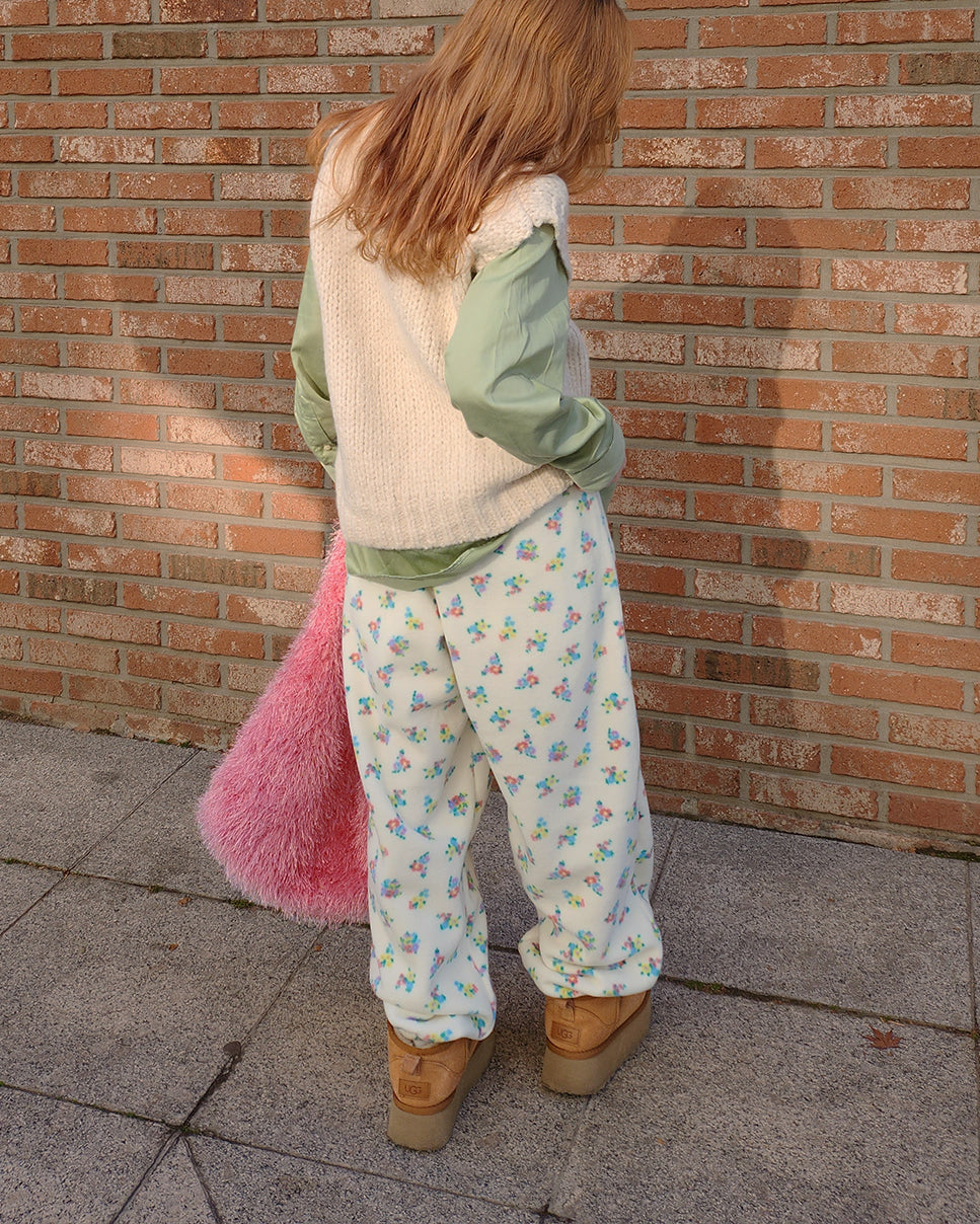 flower pattern fleece jogger pants