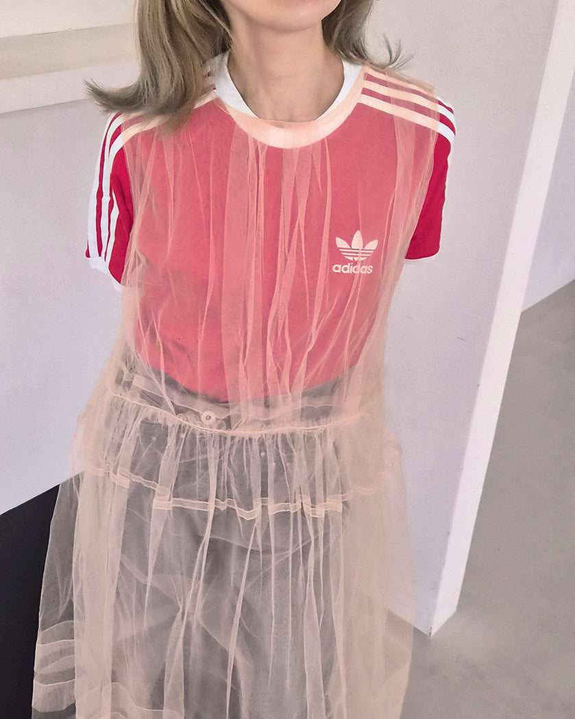 sheer layered waist frill tulle dress