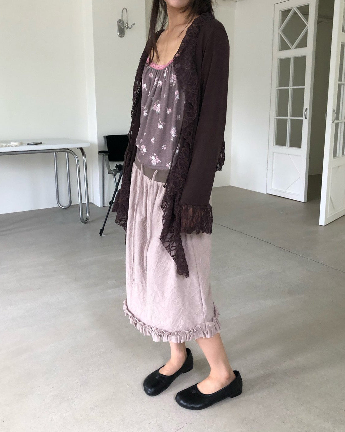 frill lace flare cardigan