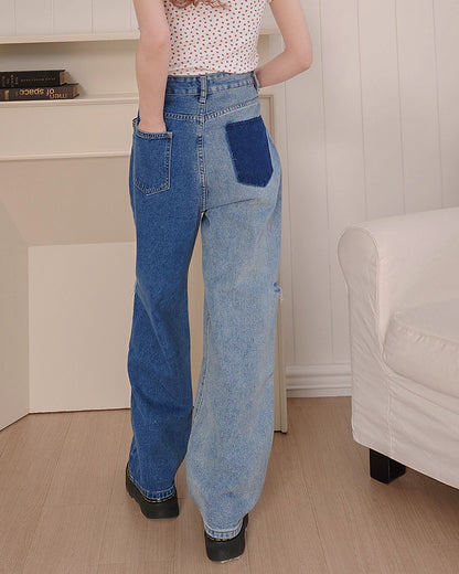 side ripped switching denim