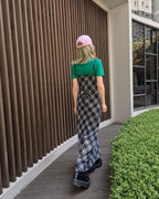 check frill long dress