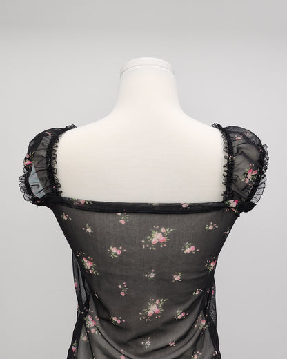 flower sheer puff blouse