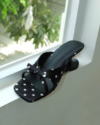 dot ribbon design heel mule
