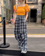 check draped wide pants