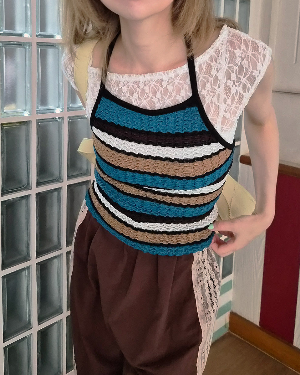 multi stripe halter neck knit like top