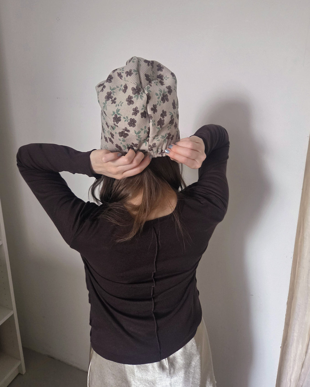 flower pattern waffle beanie