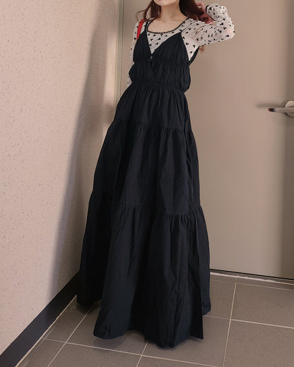 shirring bustier cotton long dress