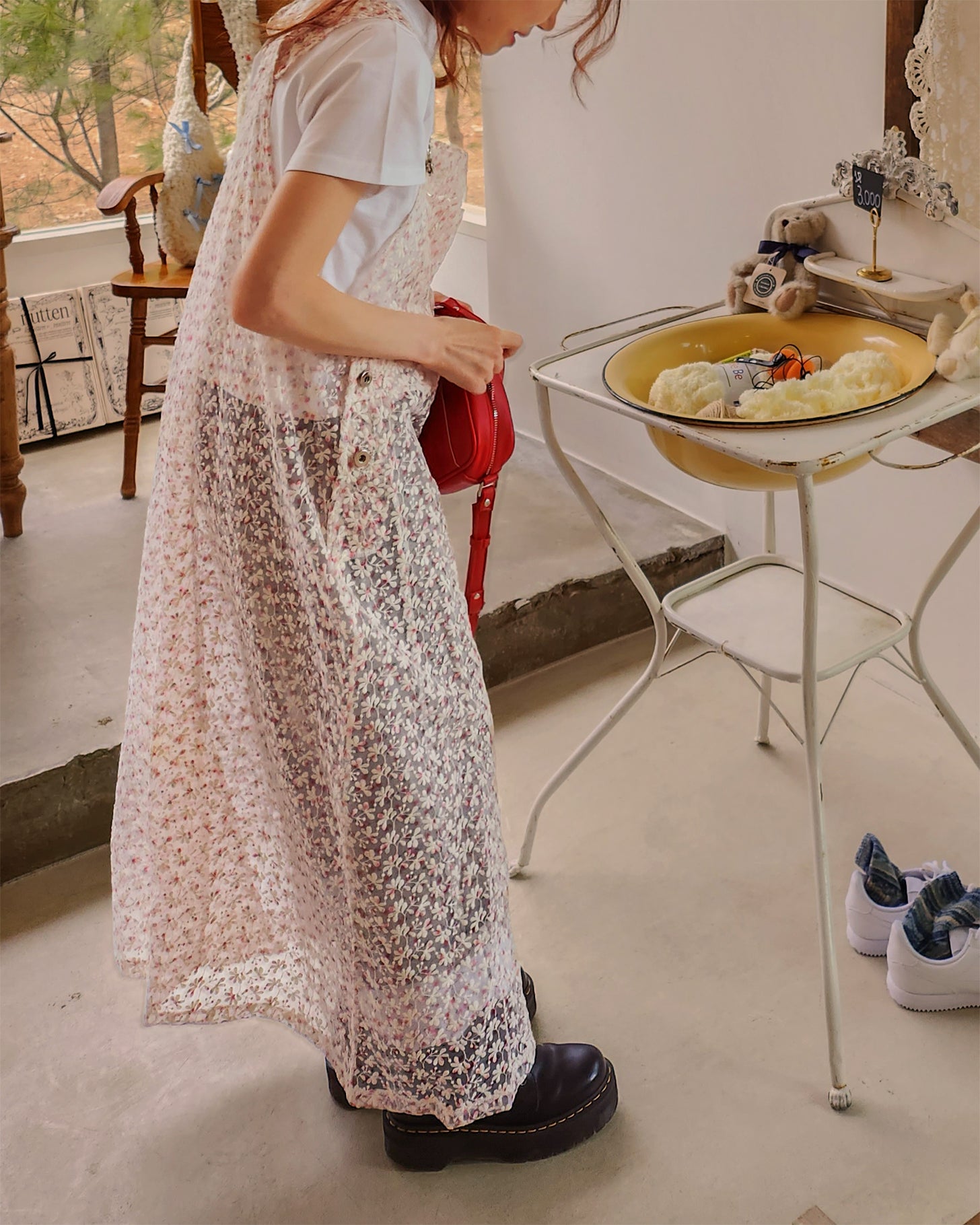 flower lace sheer salopette dress
