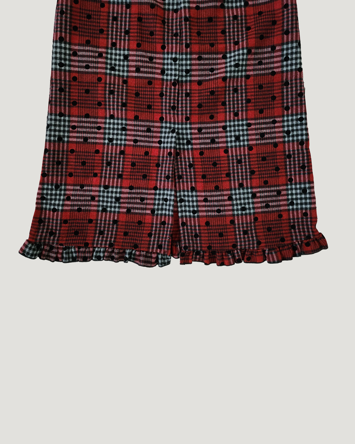 dot check frill middle skirt