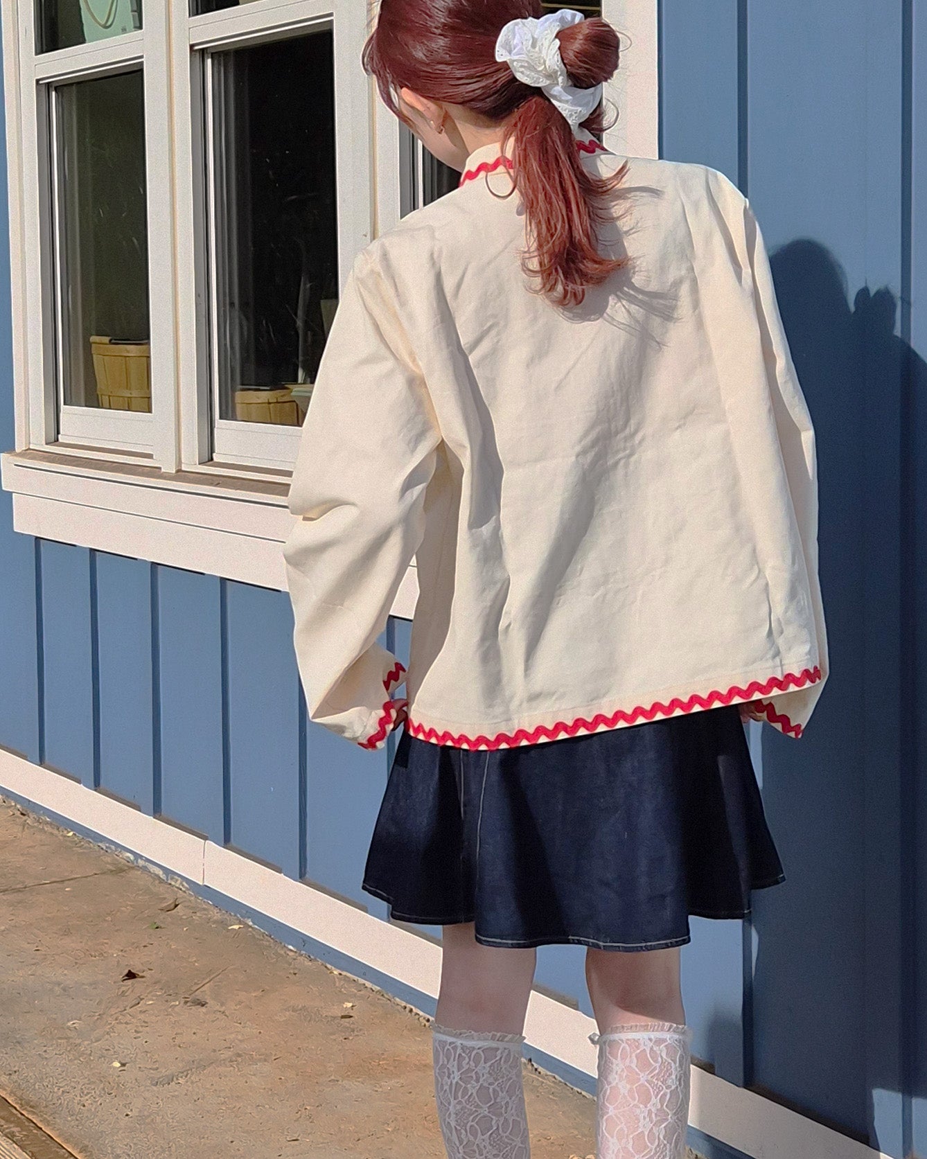 red ribbon embroidery cotton jacket