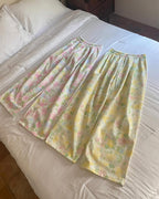 flower cotton tuck wide pants