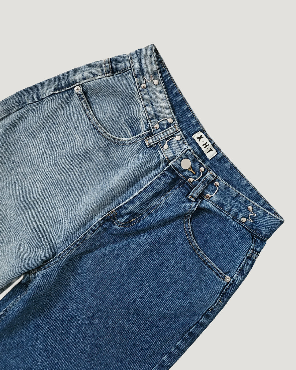 side ripped switching denim