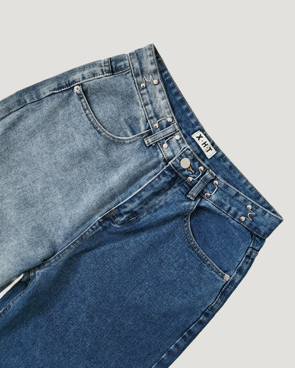 side ripped switching denim